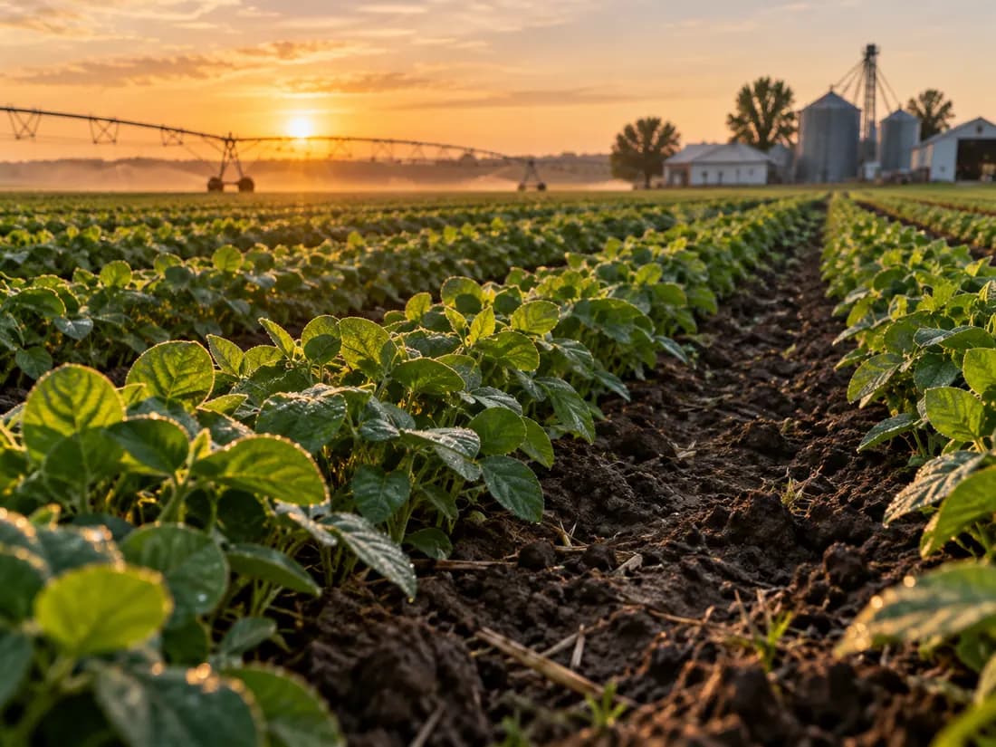 Rows of crops on a working farm